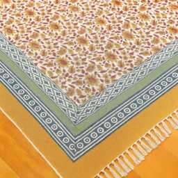 8x10 Block Printed Cotton Rug, Floral Dhurrie, Handmade - thumbnail 2