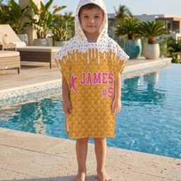 Personalized Ice Cream Drip Baseball Kid Hooded Towel, Custom Summer Vacation Kids Pool Gifts For Kid, Beach Towel - thumbnail 3