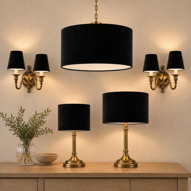 Black Velvet Lampshade - Handmade Candle Clip Or Drum Shade For Table Lamp, Wall Light Ceiling Pendant - image 1
