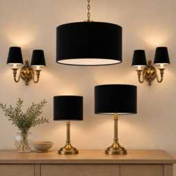 Black Velvet Lampshade - Handmade Candle Clip Or Drum Shade For Table Lamp, Wall Light Ceiling Pendant - thumbnail 1