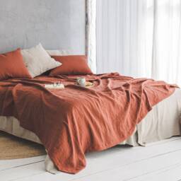 Heavyweight Linen Bedspread, Large, Softened Bed Cover, Natural Coverlet, Handmade Organic Throw Blanket - thumbnail 2