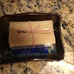 Handmade Clay Soap Dish With Deep Blue Stained Glass - thumbnail 4