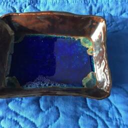 Handmade Clay Soap Dish With Deep Blue Stained Glass - thumbnail 3