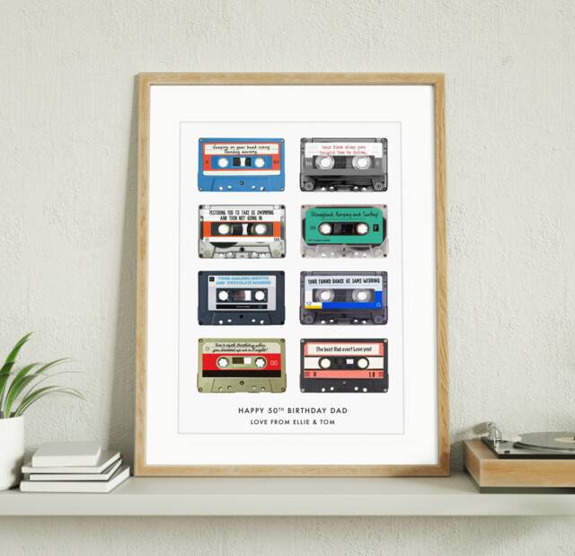 Memory Tapes Personalised Print, Retro Cassette Tapes, Custom Made Gift Music Lover - image 1