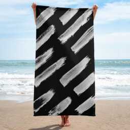 Black & White Patterned Beach Towel Abstract Shapes, Modern Bath Decor - thumbnail 2