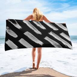 Black & White Patterned Beach Towel Abstract Shapes, Modern Bath Decor