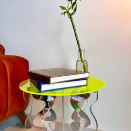 Neon Acrylic Coffee Table - Wavy Leg Design & Mirror Accents Pop Art Maximalist Decor Contemporary Furniture Modern - thumbnail 2