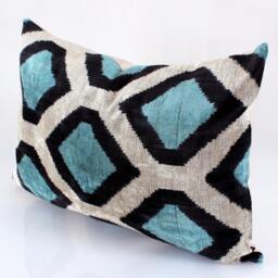 16x24 Ikat Velvet Pillow Cover, Handmade Cushion, Decorative Throw Pillow, Boho Cushion Turkish Home Decor - thumbnail 2