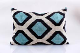 16x24 Ikat Velvet Pillow Cover, Handmade Cushion, Decorative Throw Pillow, Boho Cushion Turkish Home Decor - thumbnail 1