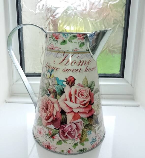 "Rose & Bluebird Metal Jug Vase ""Home Sweet Home" - image 1