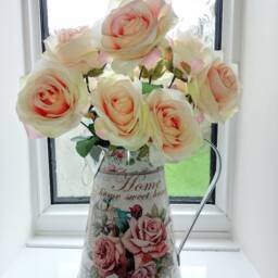 "Rose & Bluebird Metal Jug Vase ""Home Sweet Home" - thumbnail 2