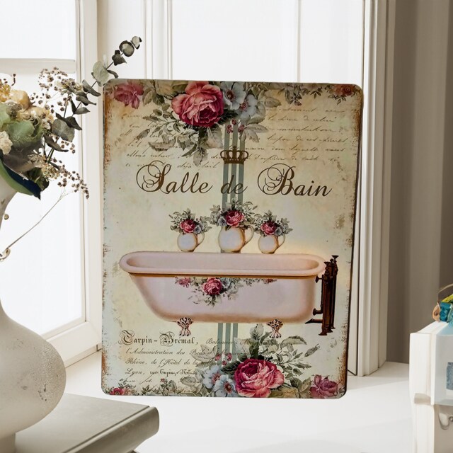 Vintage Bathroom Metal Sign Rustic Bath Home Decor Wall Art Plaque Shabby Chic Gift - image 1