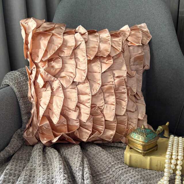 "Decorative Ruffles Beige Pink Bed Pillow Case 24""x24""/26""x26" - image 1
