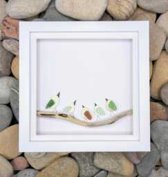 Seaglass Bird Art - Driftwood Family Tree Coastal Decor - 20x20cm Frame