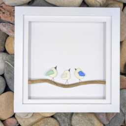 Seaglass Bird Art - Driftwood Family Tree Coastal Decor - 20x20cm Frame - thumbnail 3