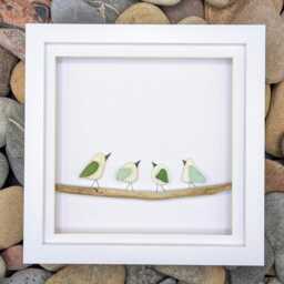 Seaglass Bird Art - Driftwood Family Tree Coastal Decor - 20x20cm Frame - thumbnail 2