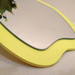 Light Yellow Wood Wavy Mirror - Handmade Glass Wall Decor - 13.8x11 Inch - thumbnail 2