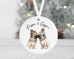 Personalised Dog Christmas Bauble - Pug Pugs Ceramic Round Pet Ornament Secret Santa Gift Lover