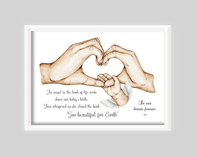 Family Print Birth Hands Baby Loss Angel Wings Unframed Stillbirth Bereavement Memorial - image 1