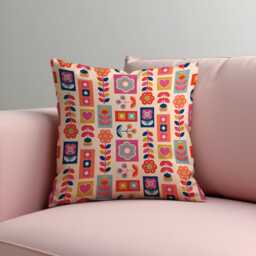 Retro Floral Cushion Cover With Colorful Geometric Pattern, Mid-Century Modern Throw Pillowcase, Decorative For Living Room