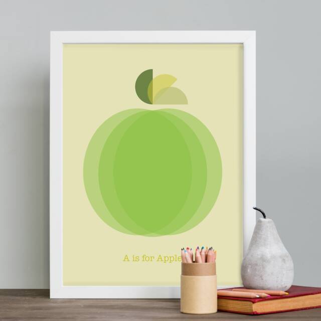 A Is For Apple Wall Art Print, All Sizes, Funky Style, Mid Century - image 1