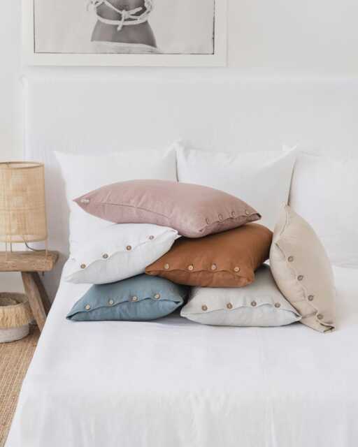 stonewashed Linen Pillowcase With Coconut Buttons - Soft Handmade Pillow Cover in 8 Colors European Flax, Oeko-Tex Certified - image 1