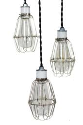 Modern Industrial Porcelain Socket Silver Caged 3 Light Chandelier - thumbnail 2