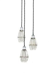 Modern Industrial Porcelain Socket Silver Caged 3 Light Chandelier