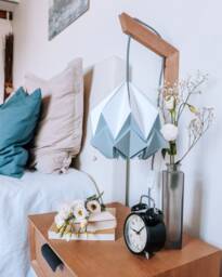 Origami Wall Lighting Fixture - Wooden Bracket With Paper Pendant Light
