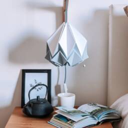Origami Wall Lighting Fixture - Wooden Bracket With Paper Pendant Light - thumbnail 2