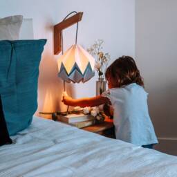 Origami Wall Lighting Fixture - Wooden Bracket With Paper Pendant Light - thumbnail 3