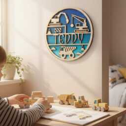 Personalised Construction Name Sign - Handcrafted Wooden Nursery & Bedroom Wall Decor - thumbnail 3