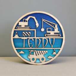 Personalised Construction Name Sign - Handcrafted Wooden Nursery & Bedroom Wall Decor - thumbnail 1