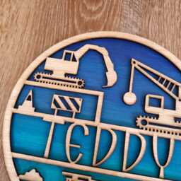 Personalised Construction Name Sign - Handcrafted Wooden Nursery & Bedroom Wall Decor - thumbnail 2