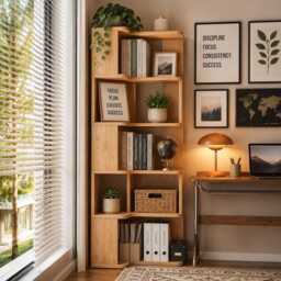 5 Tier Wooden Corner Bookshelf Slim L-Shaped Bookcase - thumbnail 2