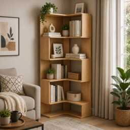 5 Tier Wooden Corner Bookshelf Slim L-Shaped Bookcase - thumbnail 3