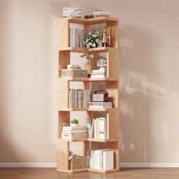 5 Tier Wooden Corner Bookshelf Slim L-Shaped Bookcase - thumbnail 4