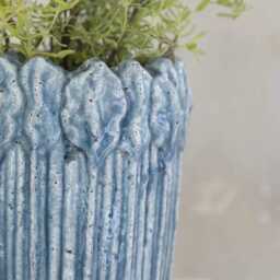 Blue Plant Pot - Rustic Teal Flower Striped Succulent Planter Cacti, Herb, Cover Textured - thumbnail 2