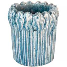 Blue Plant Pot - Rustic Teal Flower Striped Succulent Planter Cacti, Herb, Cover Textured - thumbnail 4