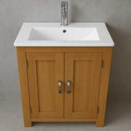Solid Oak Bathroom Vanity Unit - Ceramic Inset Basin 310Inset - thumbnail 3