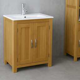 Solid Oak Bathroom Vanity Unit - Ceramic Inset Basin 310Inset - thumbnail 2