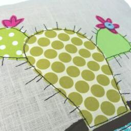 Cactus Cushion Cover, Prickly Pear, Decorative, Throw Cushion. Appliqu??d Cotton On Linen, 16 - thumbnail 3