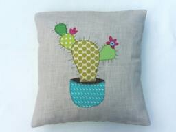 Cactus Cushion Cover, Prickly Pear, Decorative, Throw Cushion. Appliqu??d Cotton On Linen, 16 - thumbnail 1