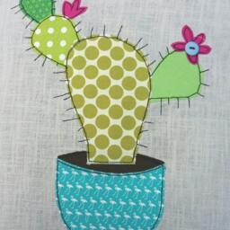 Cactus Cushion Cover, Prickly Pear, Decorative, Throw Cushion. Appliqu??d Cotton On Linen, 16 - thumbnail 2