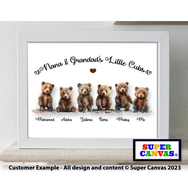 Teddy Bear Grandchildren Personalised Family Picture Framed A4 Print Handmade Gift For Grandparents Nana Grandad Birthday Mothers Day - image 1