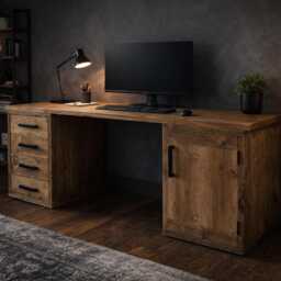 Executive Office Desk - Handmade Solid Reclaimed Wood With Drawers Rustic Industrial Workstation Custom Furniture - thumbnail 2