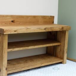 Farmhouse Shoe Rack Boot Bench Solid Chunky Wood Antique Wooden Rustic - thumbnail 4