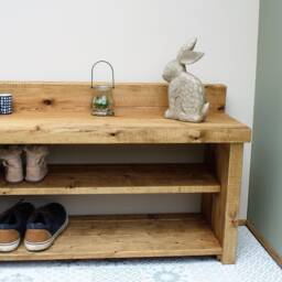 Farmhouse Shoe Rack Boot Bench Solid Chunky Wood Antique Wooden Rustic - thumbnail 2