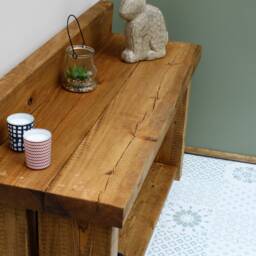 Farmhouse Shoe Rack Boot Bench Solid Chunky Wood Antique Wooden Rustic - thumbnail 3