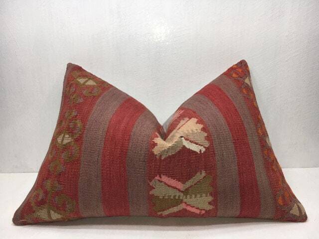Vintage Turkish Kilim Pillow Cover, Handwoven Accent - 16x24 - image 1